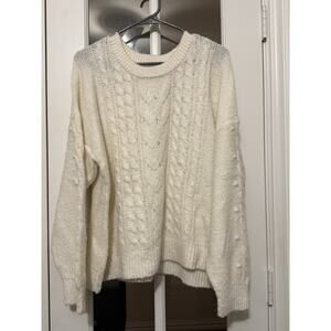 Old Navy Women’s Cable Knit Sweater Cream White XL Recycled Wool Blend Pullover